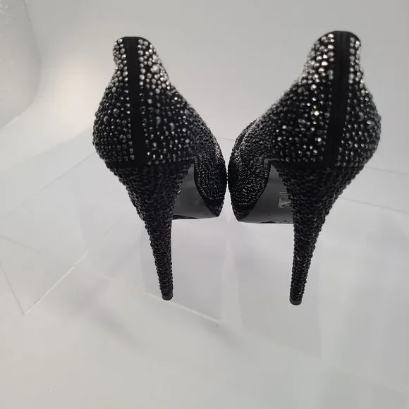 Aldo Black‎ Satin & Rhinestone Stiletto Platform Pumps Size 9 - Picture 8 of 10